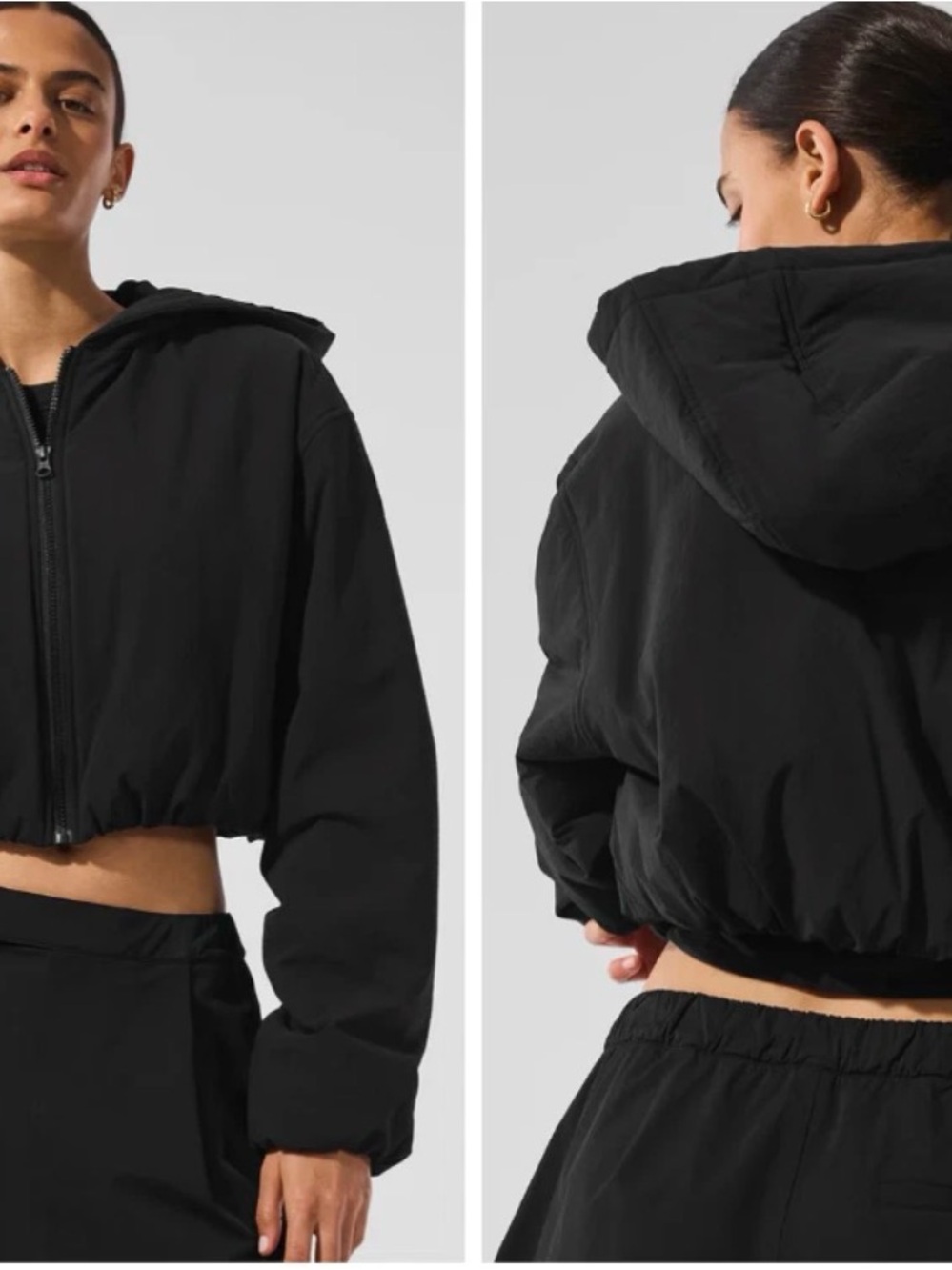 ALO Yoga Black Hooded Jacket with White Logo Tag - Picture 5 of 5